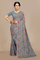 Kanooda Prints Georgette Women Saree With Un-stitched Blouse 