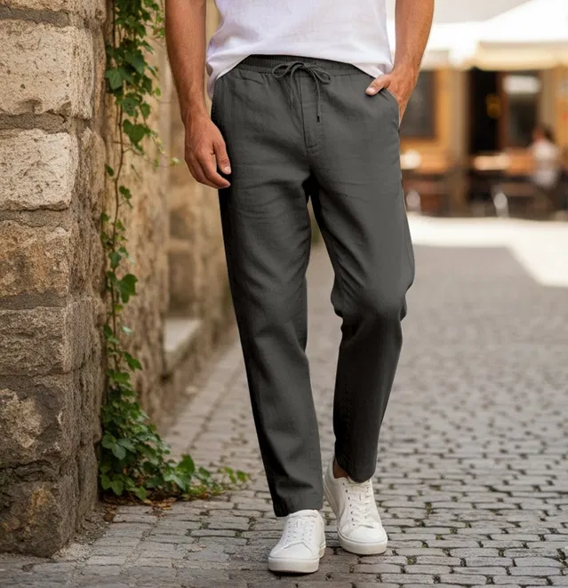 Linen Trousers for Men (Dark Green, 28)
