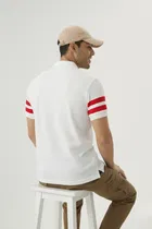 Cotton Blend Colorblocked Polo Neck T-Shirt for Men, White 