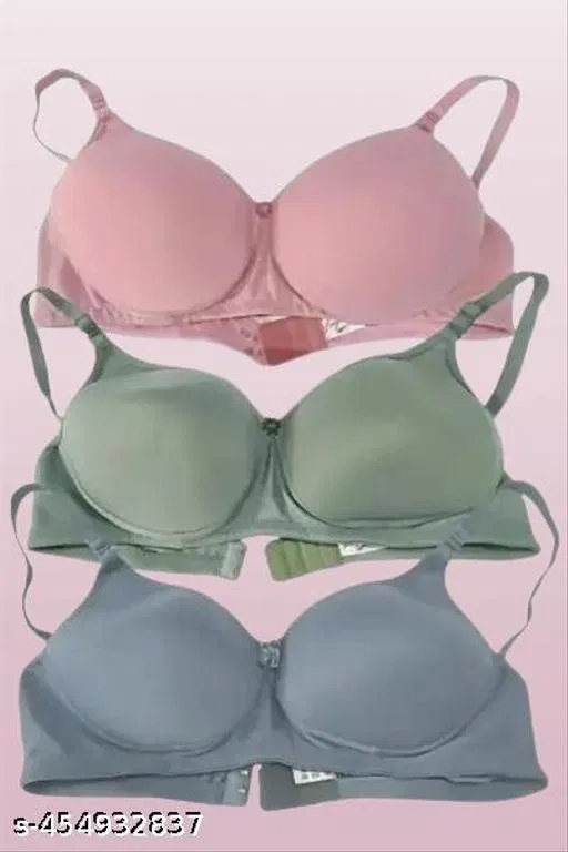 Cotton Solid Bra for Women & Girls, Multicolour, Pack of 3 (32C)