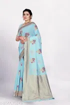 Linen Zari Woven Saree for Women 