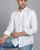 Cotton Blend Solid Shirt for Men, White 