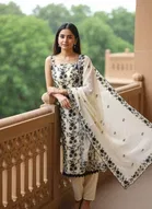 Georgette Embroidered Unstitched Suit Fabric, Beige