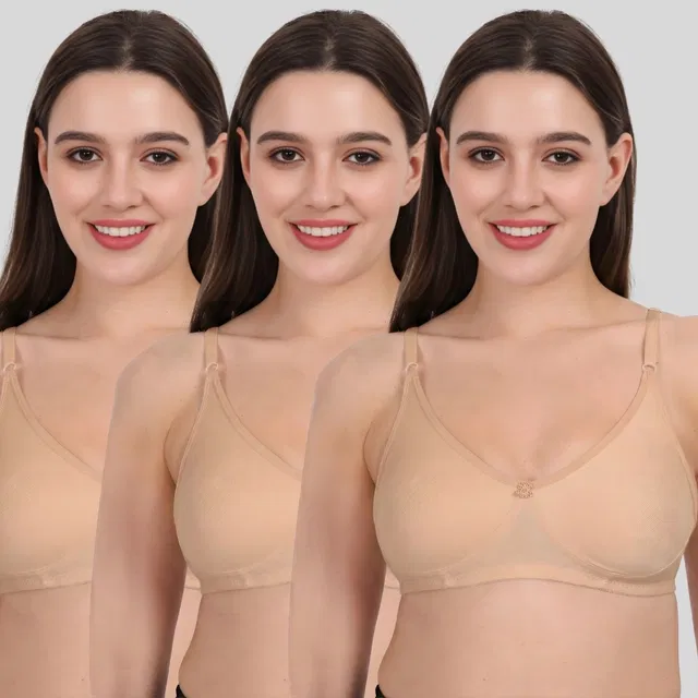 Cotton Bra for Women, Multicolour, Pack of 3 (42B)
