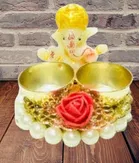 Metal Decorative Ganpati Haldi Kumkum Stand with 2 Roli Chawal Holder, Multicolor