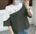 Polycotton Printed T-Shirt for Women, Olive 