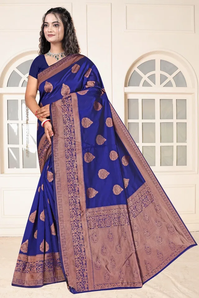 Jacquard Woven Design Saree for Women, Navy Blue (6.3 m)