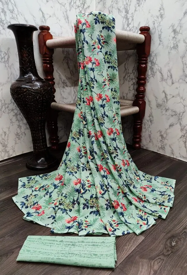 Kanooda Prints Fancy Women Georgette Printed Saree (Green, 5.5 M) (Kp26)