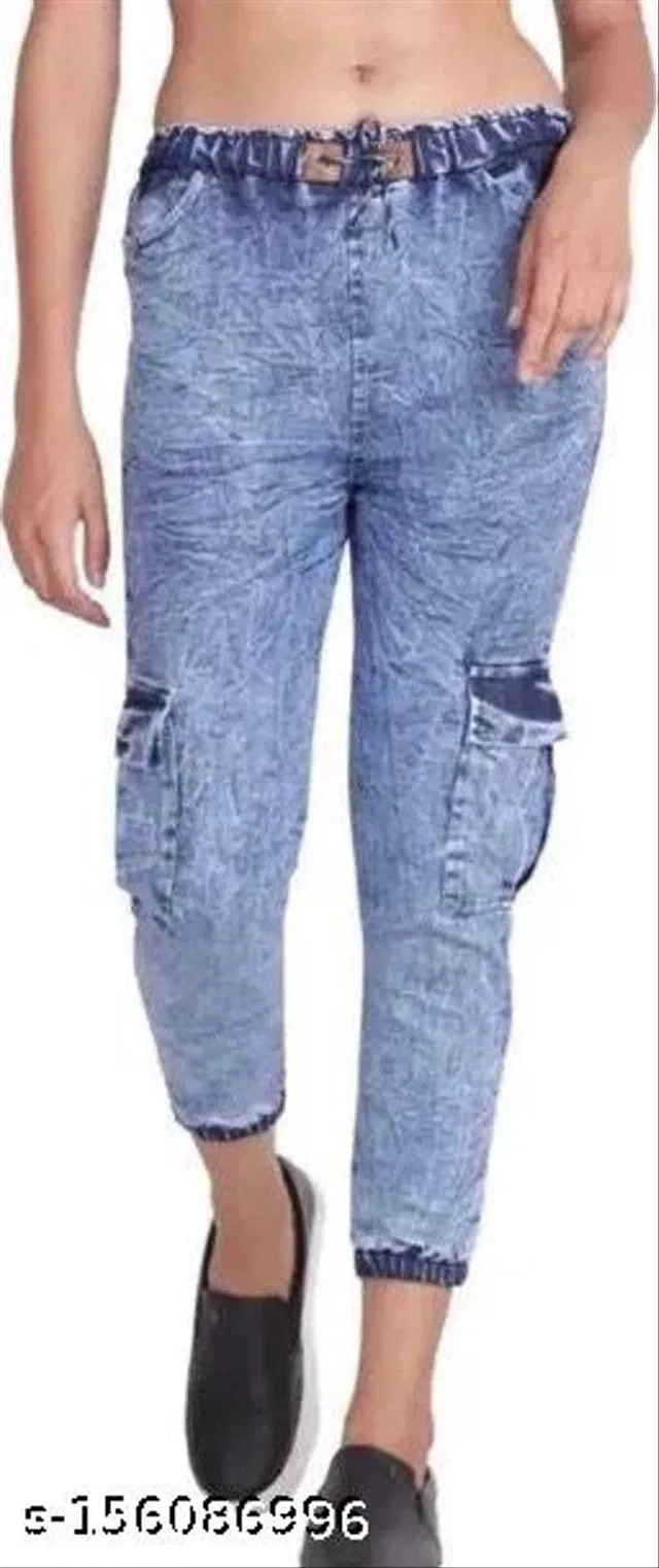 Denim Cargo Jeans for Girls (Sky Blue, 15-16 Years)