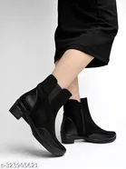 Shoetopia Solid Synthetic Block Heel Boots Black 