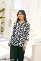 Cotton Printed Short Kurti for Women, White 