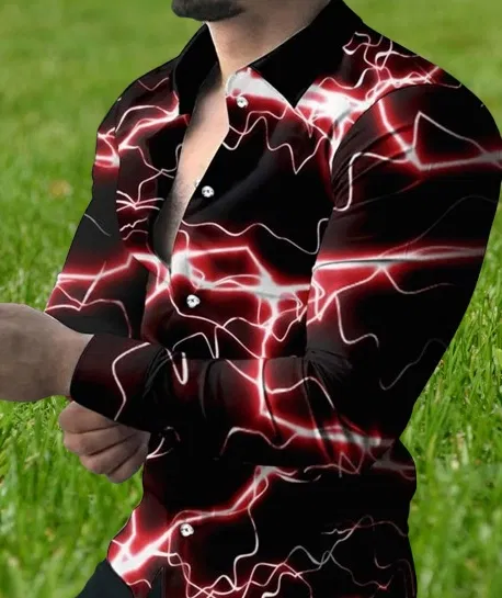 Lycra Printed Shirt For Men, Red (S)