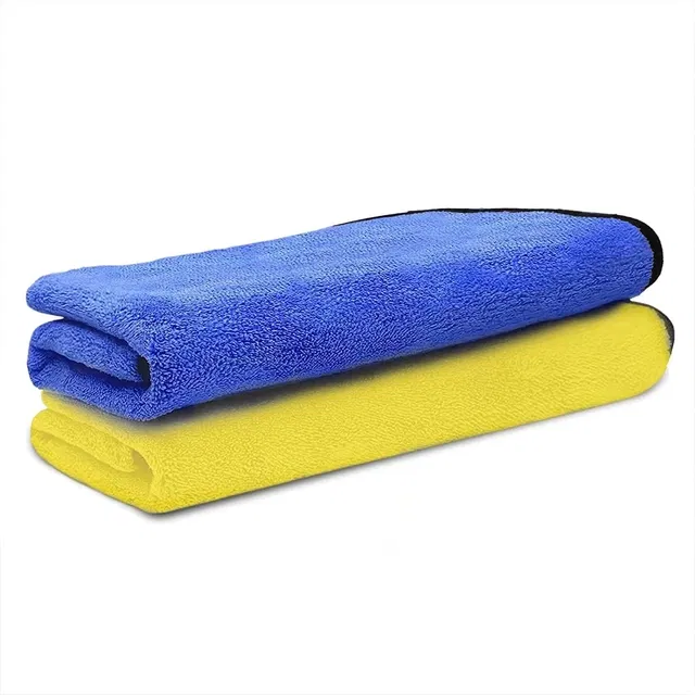 Neekshaa Microfiber Towel (Blue & Yellow, 40x40 cm, Pack of 2)