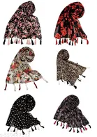 Chiffon Scarves for Women, Black, Pack of 6