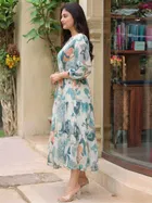Poly Georgette Floral Print Kurti for Women, Blue 