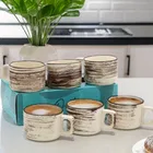 6 Pcs Ceramic Tea & Coffee Cup Set - Brown Strip