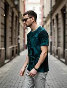 Cotton Blend Printed T-shirt for Men, Rama Green 