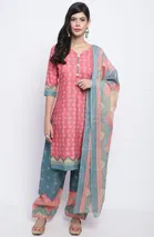 Cotton Blend Printed Salwar Suit for Women 