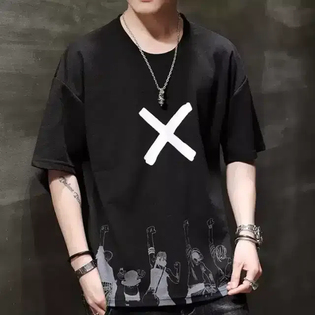 Half Sleeves Printed T-Shirt for Men (Black, L)