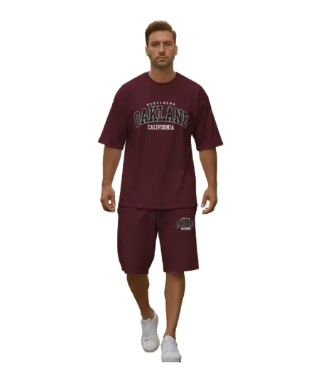 Polyester Printed Co-Ord Set for Men, Wine (S)