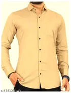 Cotton Blend Solid Shirt for Men, Cream 