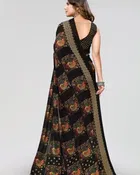 Georgette Printed Saree for Women, Black 