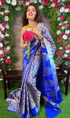Litchi Silk Zari Woven Saree for Women, Blue 