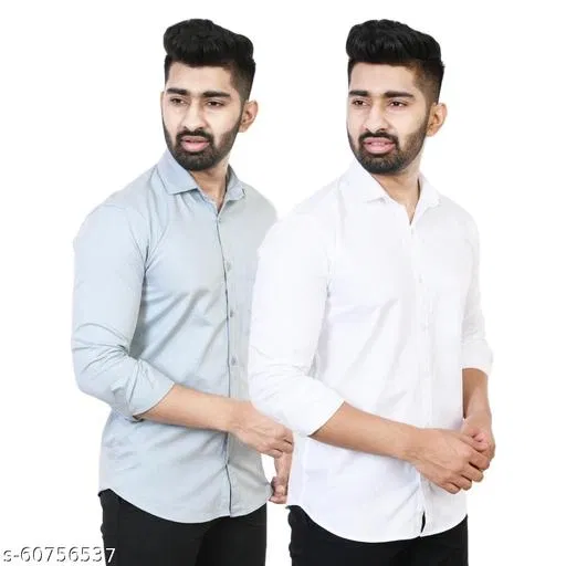 Cotton Blend Solid Shirts for Men, Multicolor (XL)