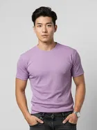 Polyester Round Neck T-shirt for Men, Lavendar 