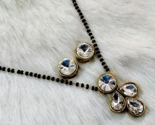 Alloy Mangalsutra With Earring for Women, Black