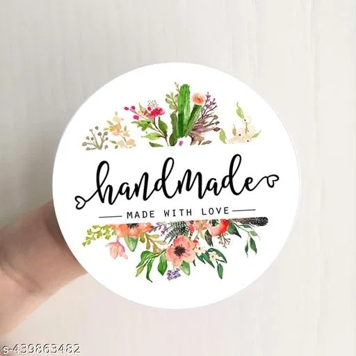Floral Handmade with Love Stickers (Multicolor, 1.5 inches) (Pack of 100)