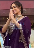 Georgette Solid Saree For Women, Purple