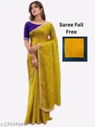 Chinnon Saree for Women, Yellow 