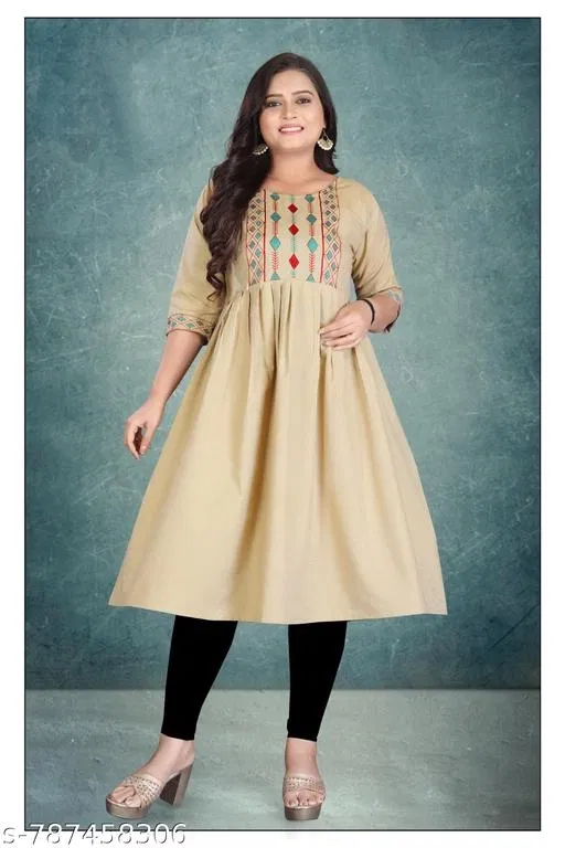 Solid Cotton Kurti for Women (White, M)