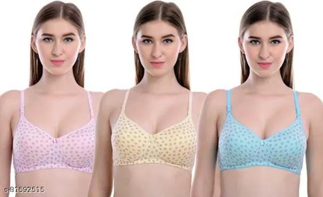 Cotton Blend Printed Padded Bra for Women (Multicolor, 32B) (Pack of 3)