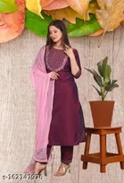 Art Silk Embroidered Kurta with Pant & Dupatta for Women 