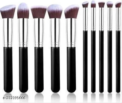 10 pcs Premium Cosmetic Makeup Brush Set Foundation Blending Blush Eyeliner Face Powder Brush Makeup Brush Kit (Multi color).. (Pack of 10)