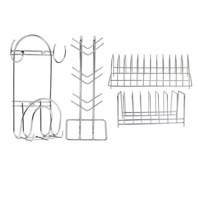 Stainless Steel Cup Stand Cup Holder & Plate Stand & Chakla Belan Stand With Hook For Kitchen (Set of 4) (OC-040)