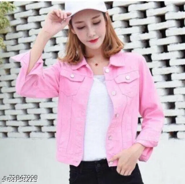Denim Jacket for Women (Pink, S)