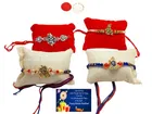 Metal 4 Pcs Rakhi with Greeting card, Roli 