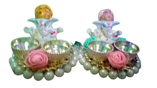 Metal Decoretive Pooja Thali, Multicolour Pack of 2