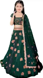 Net Embroidered Semi Stitched Lehenga for Girls 