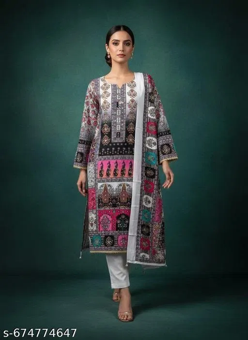 Embroidered Punjabi/All Over Suits Semi-Stitched Suits (, 5.85 meter (S)) (Multicolor, 6.25 meter for Women (L)