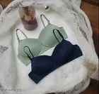 Cotton Solid Bra for Women & Girls, Olive & Blue, Pack of 2 