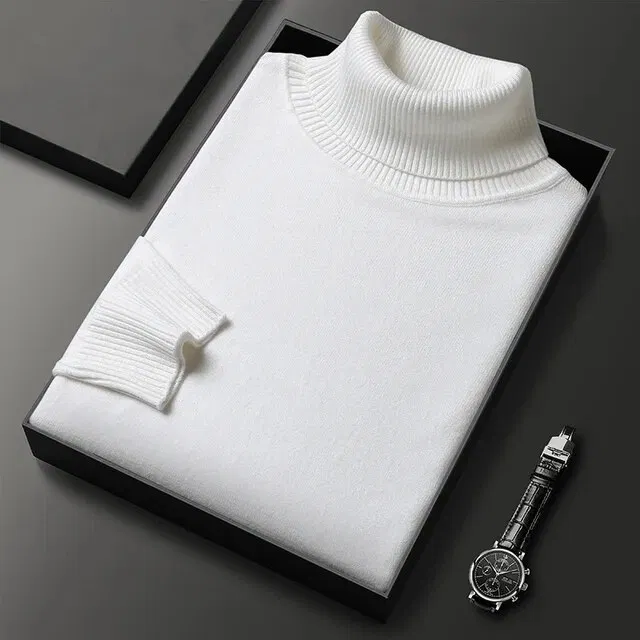 Hi-Neck Cotton Blend Sweater for Men (White, M)