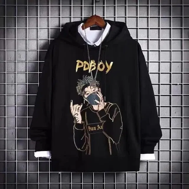 Fleece Printed Hoodie for Men (Black, XL)
