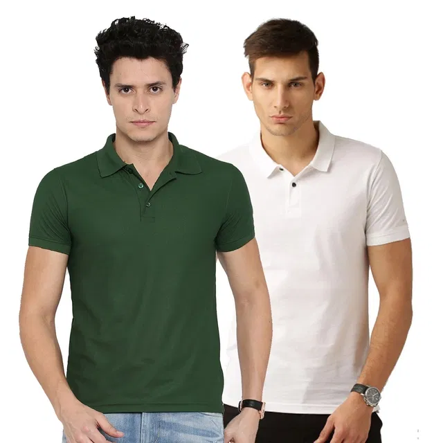 Polo Neck Solid Pack of 2 T-shirts for Men (Multicolor, XL)
