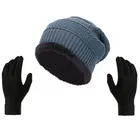 Woolen Solid Cap with Gloves for Men & Women 