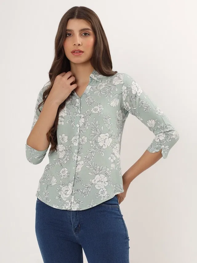 Rayon Printed Shirt for Women (Grey. XXL)