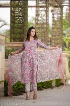 Viscose Rayon Printed Kurta with Pant & Dupatta for Women 